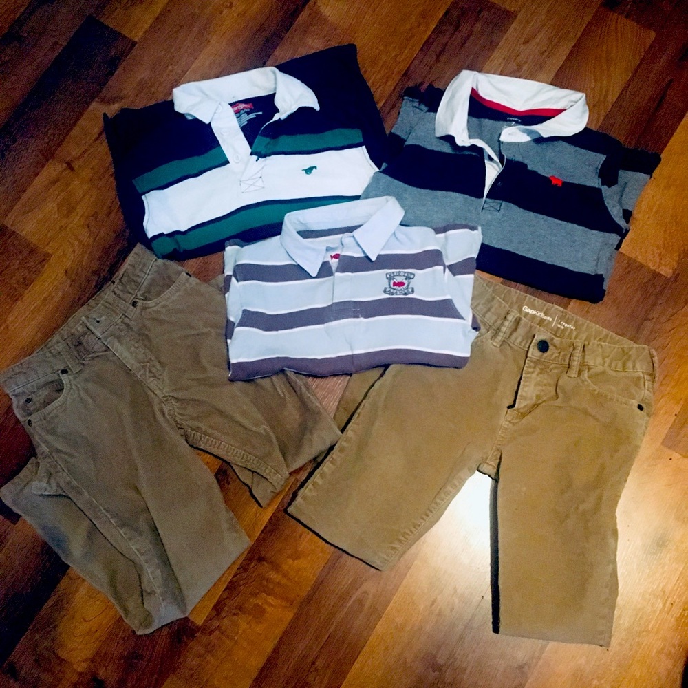 Rugby shirts (3) and corded pants bundle